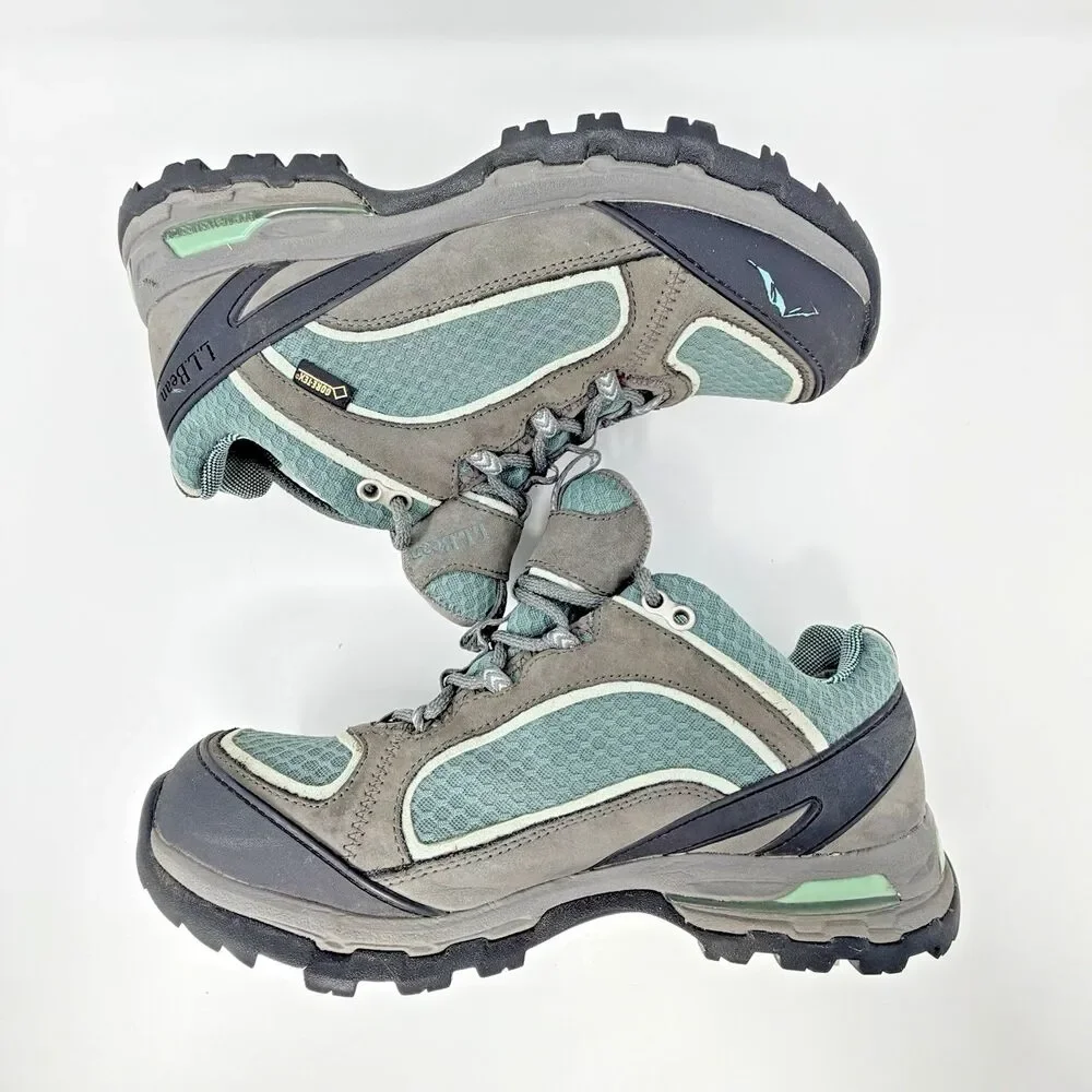 LL Bean 290378 Gore-Tex Gray Teal Lace Up Hiking Walking Shoes Womens 9M